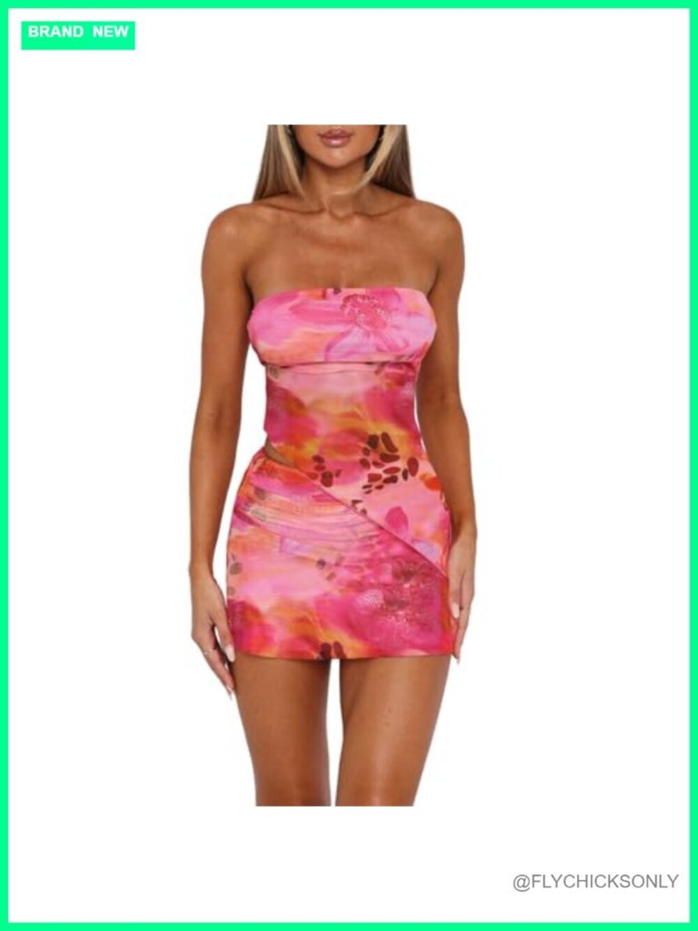 Two Piece Skirt Set Women Summer Asymmetrical Mesh Strapless Tube Top Mini